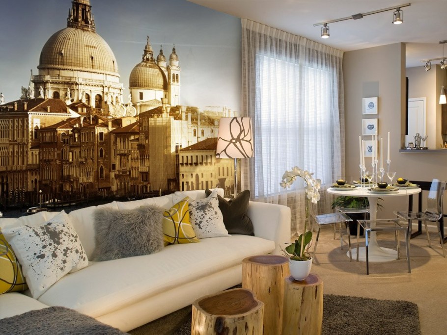 Фотообои город в интерьере