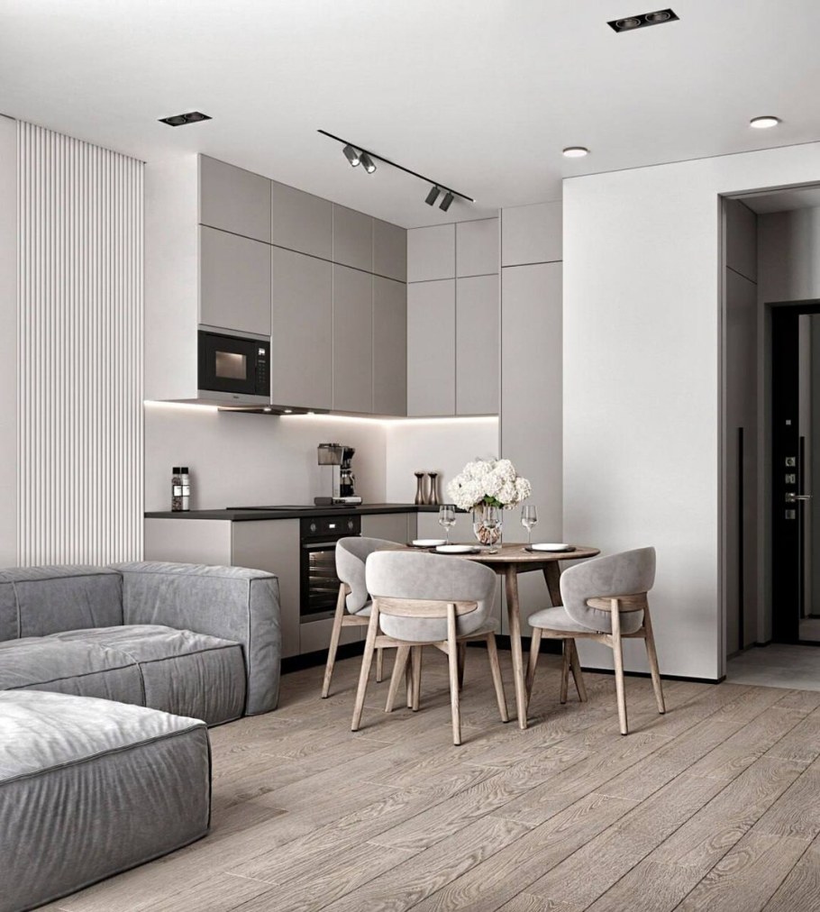 Кухня-гостиная 30 кв.м с диваном планировка прямоугольная