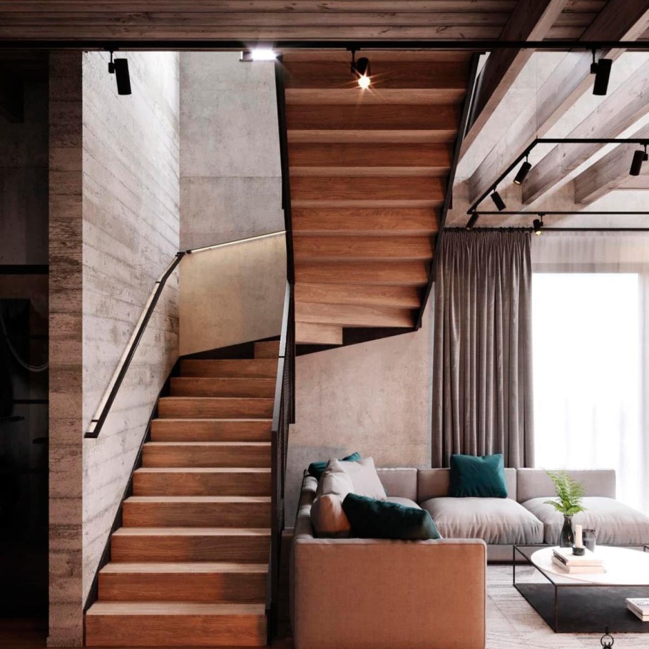 Интерьер каркасного дома в стиле лофт