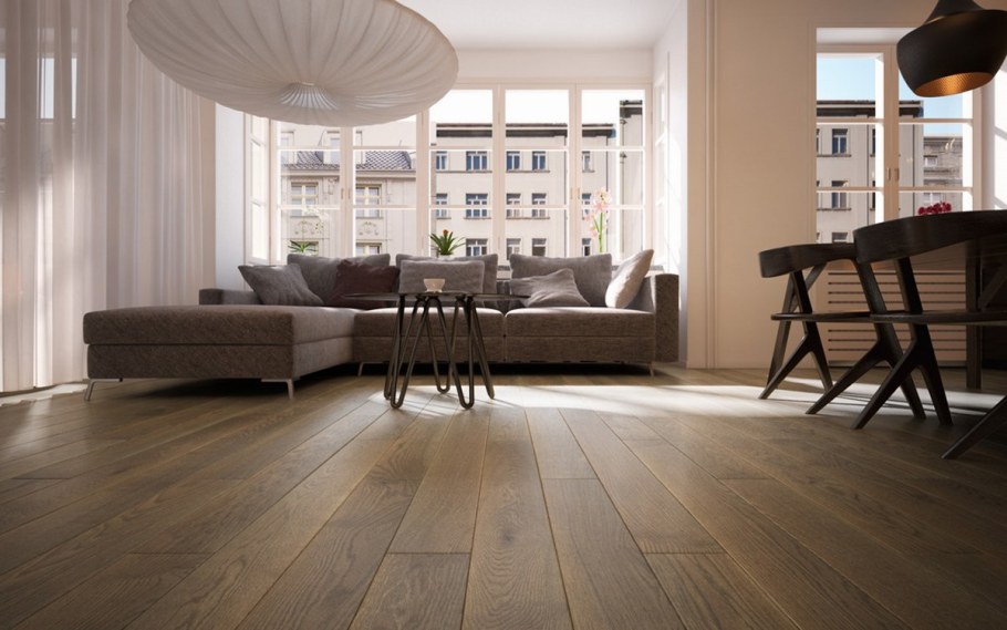 Коричневый ламинат в интерьере гостиной