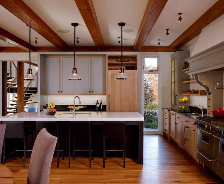 Фальшбалки в интерьере лофт кухня