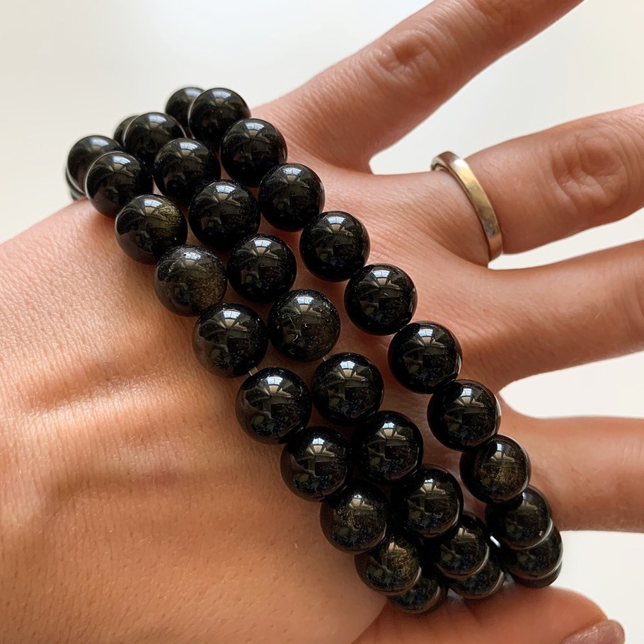 Серебристый обсидиан четки