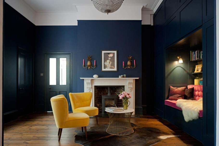 Темно синие стены в интерьере