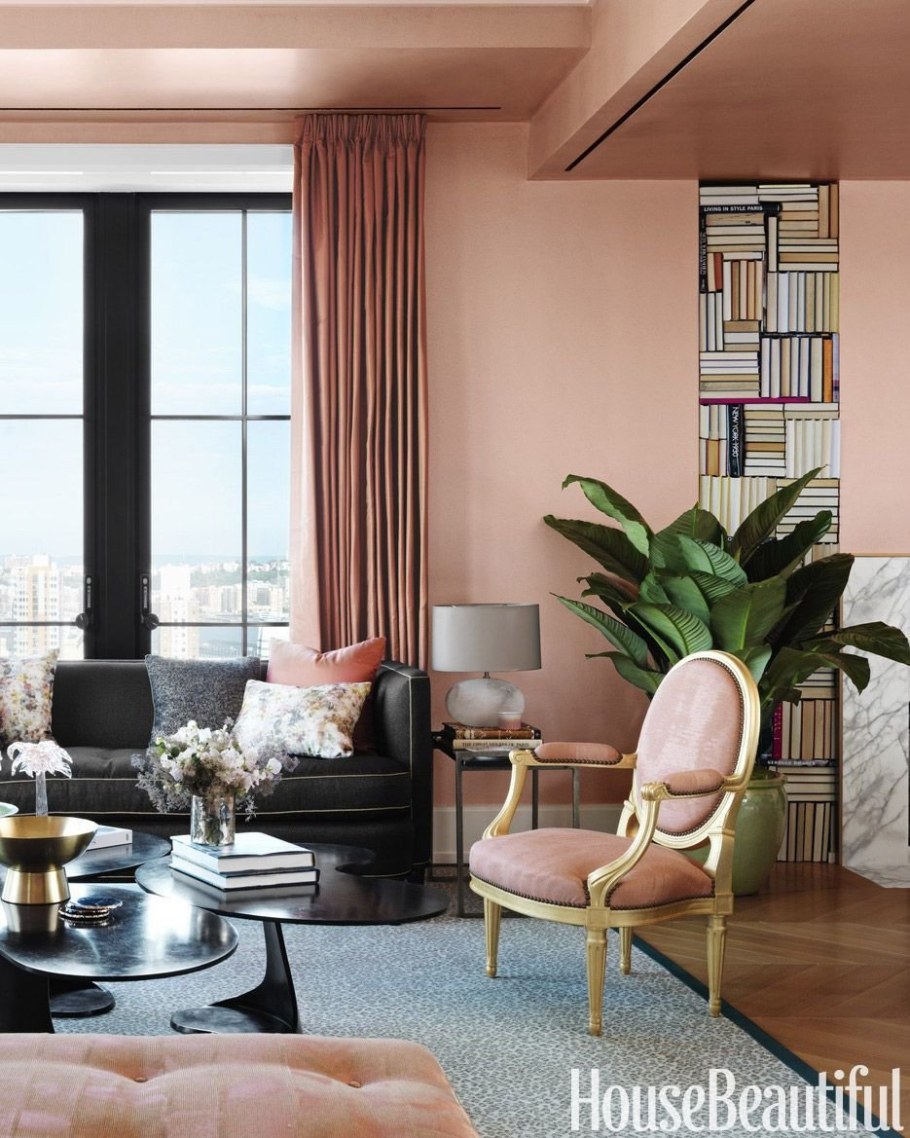 Персиковые стены в интерьере