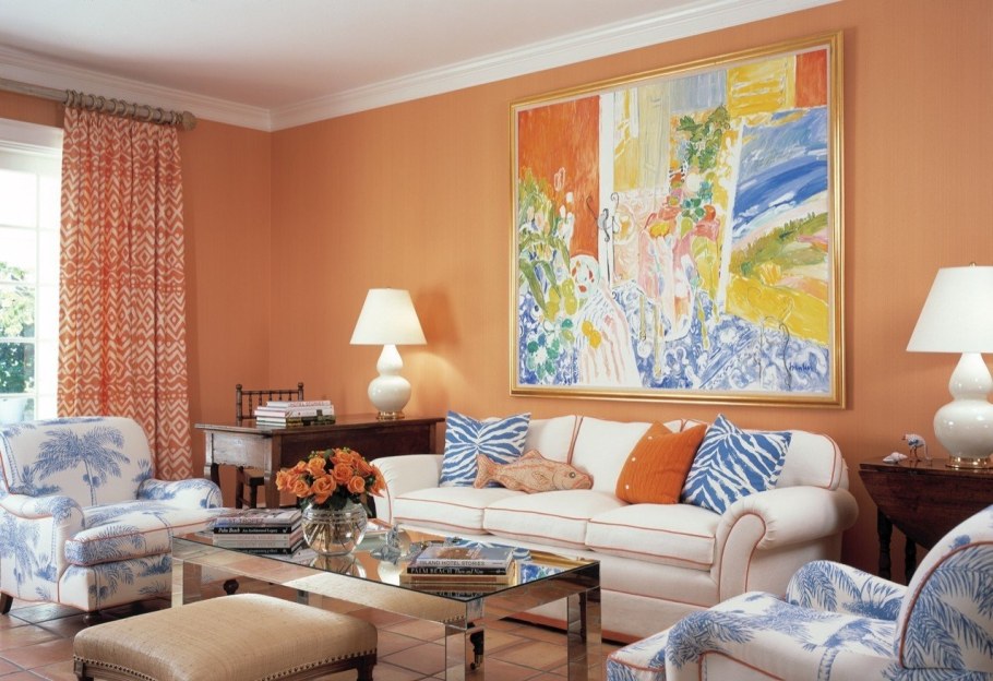 Оранжевые стены в интерьере