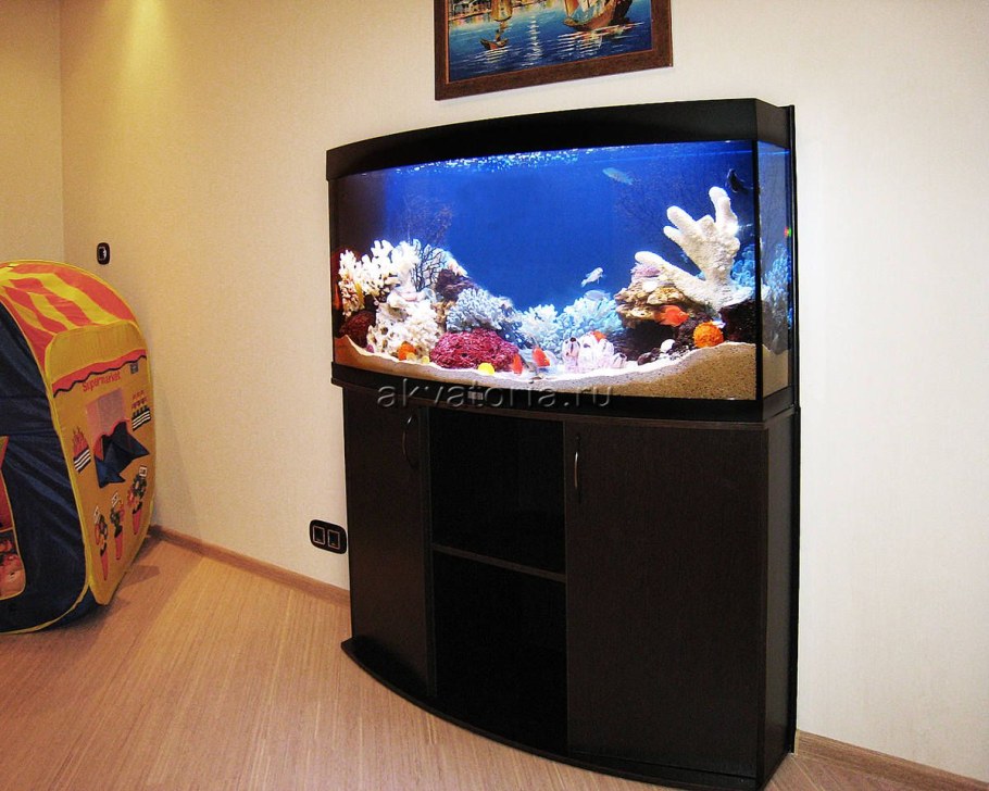 Аквариум под телевизором в интерьере