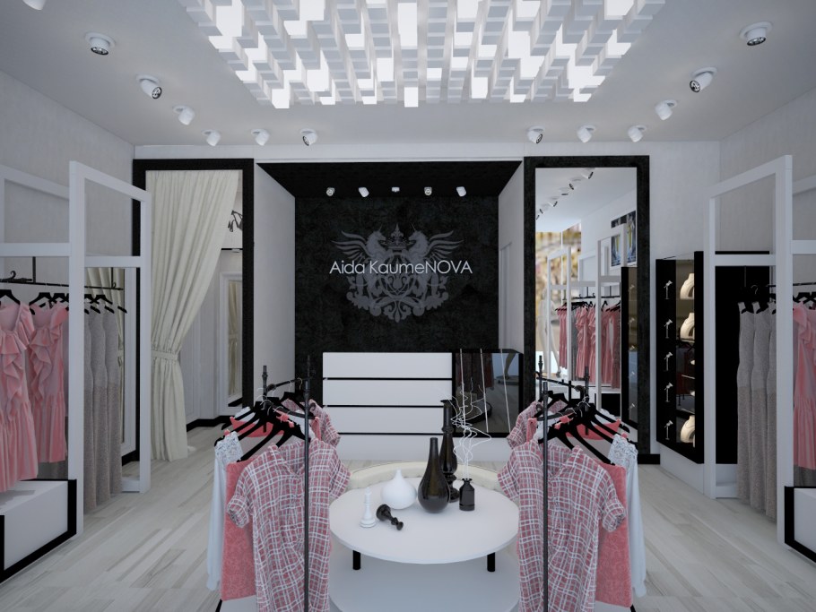 Интерьер маленького магазина одежды