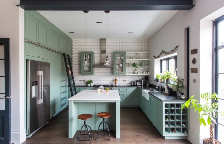 Кухня мятного цвета в интерьере