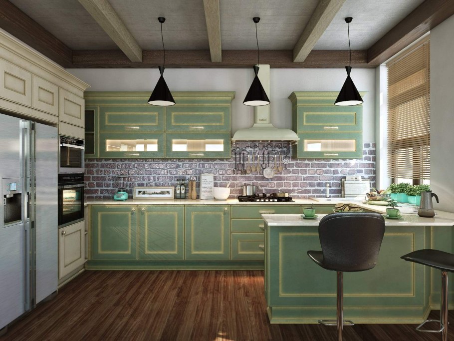 Зеленая кухня лофт