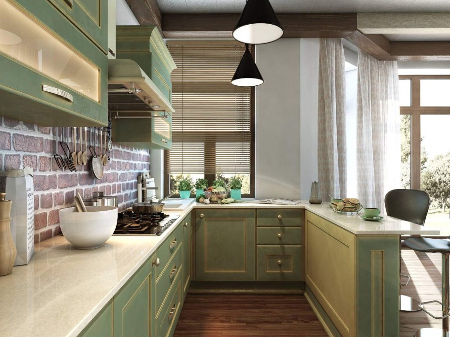 Зеленая кухня лофт