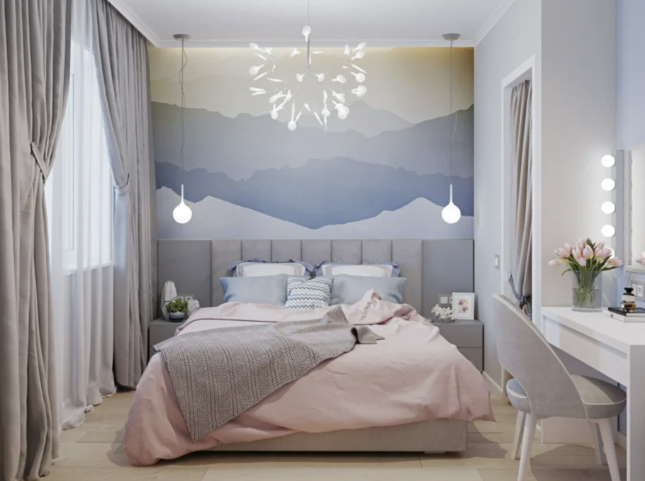 Спальня в пастельных тонах