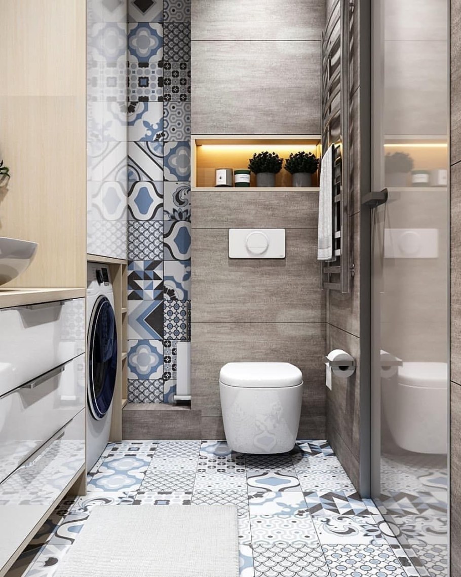 Туалет и ванная в одном стиле