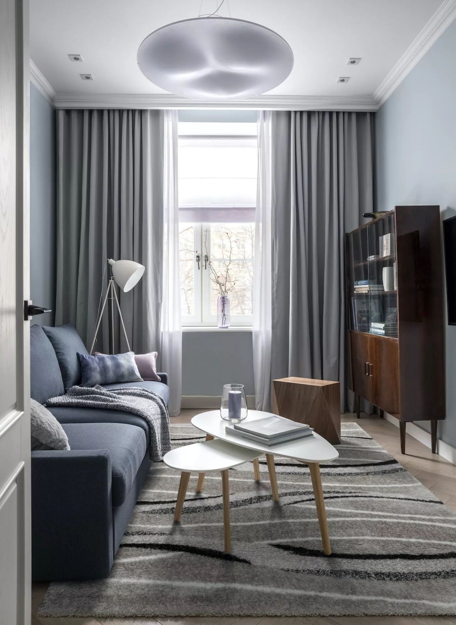 Гостиная в серых тонах в современном стиле
