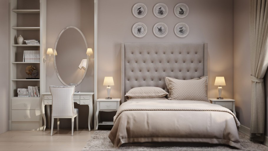 Интерьер спальни в нюдовых тонах