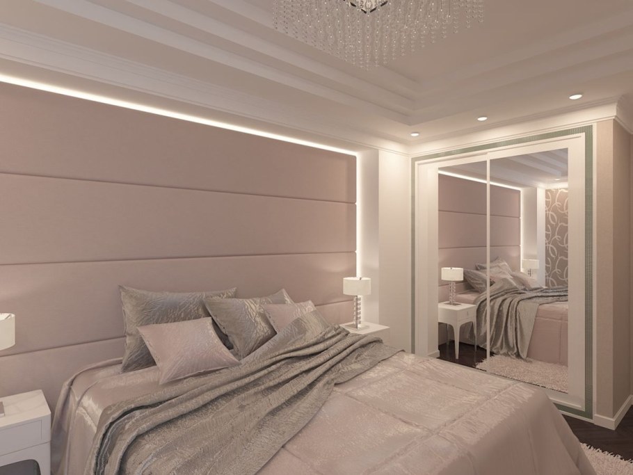 Современная спальня в пудровых тонах
