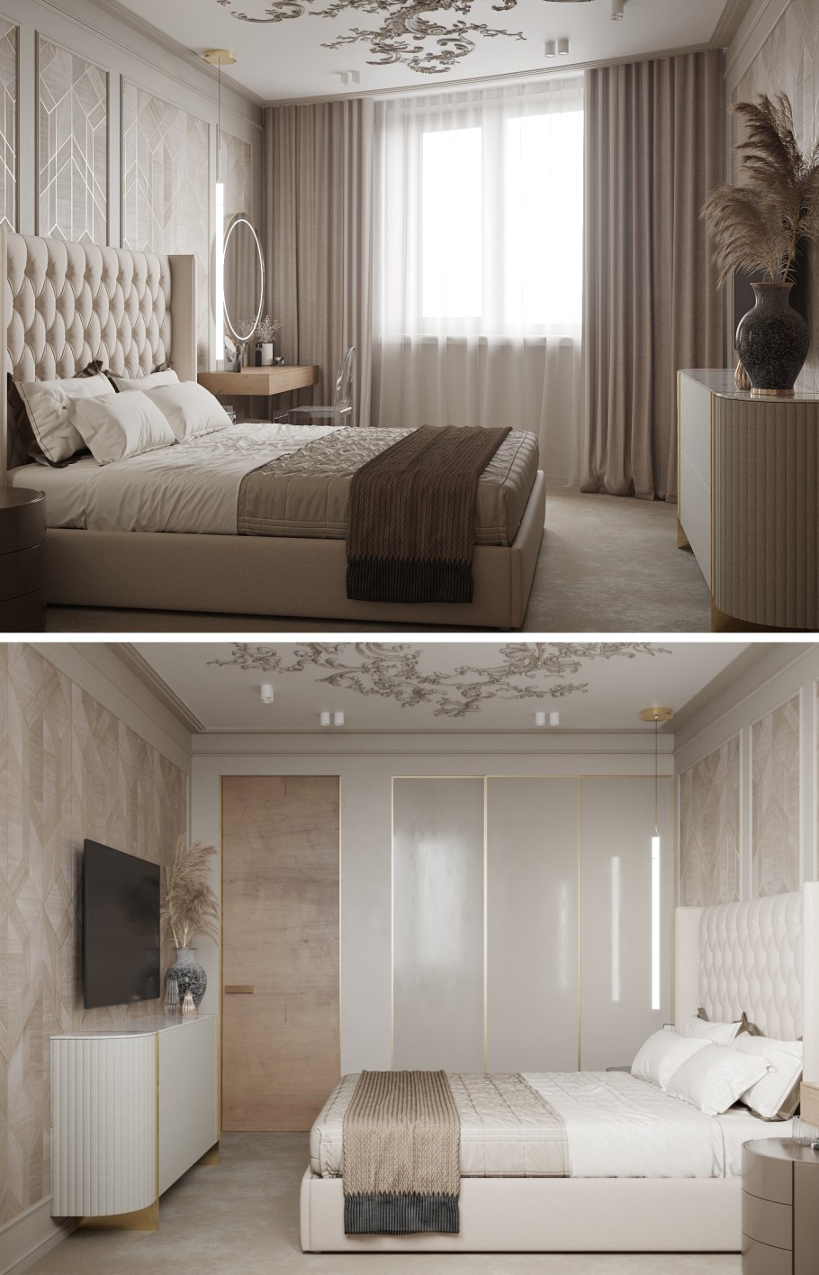 Интерьер спальни в нюдовых тонах