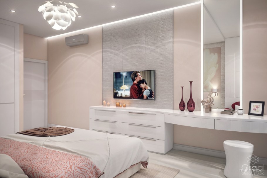 Спальня в бежево персиковых тонах