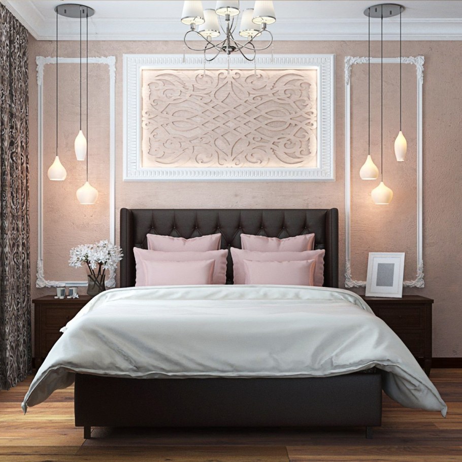 Спальня с молдингами на стенах