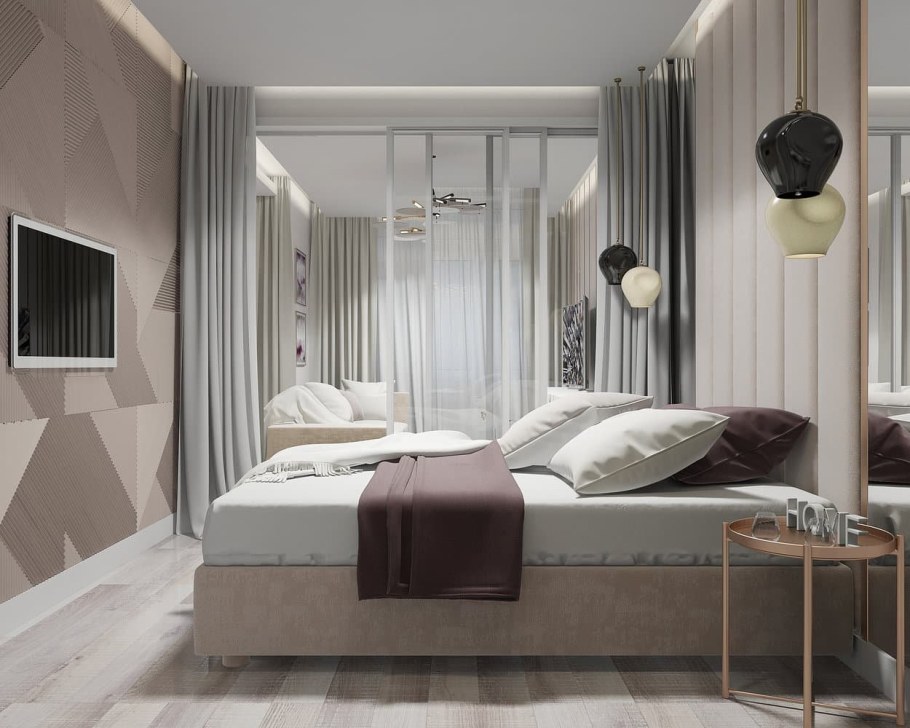 Спальня в современном стиле бежево серая
