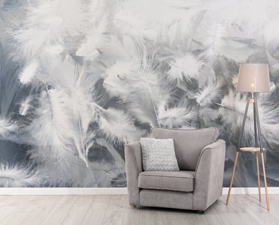 Фотообои перья в интерьере