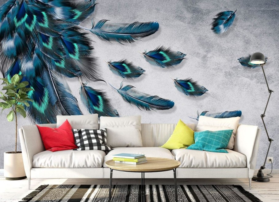 Фотообои перья в интерьере