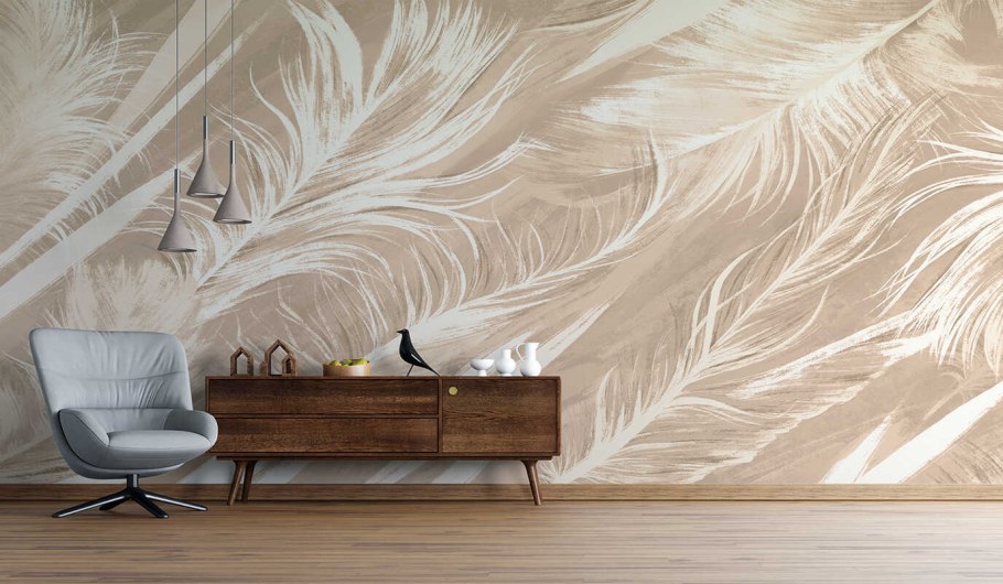 Фотообои бежевые перья