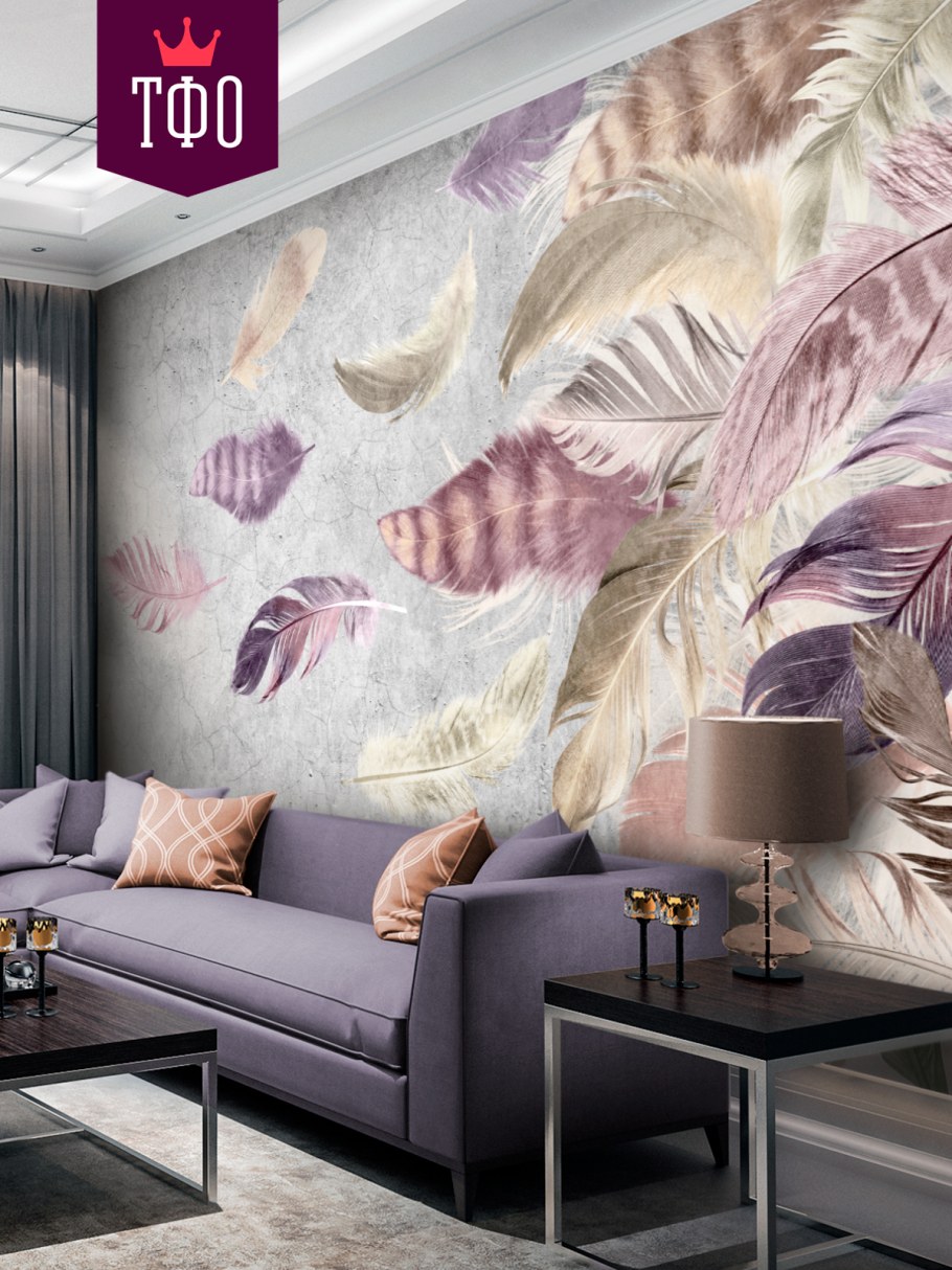 Фотообои перья в интерьере