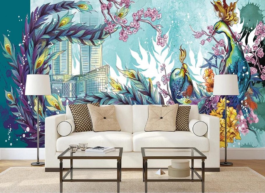 Фотообои перья в интерьере