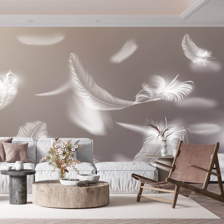 Фотообои перышки в интерьере