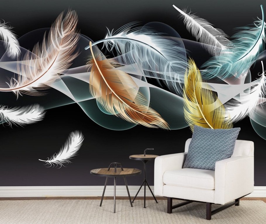 Фотообои перья цветные