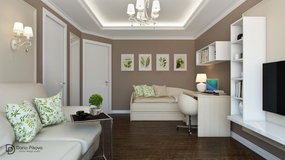 Кофейные стены в гостиной