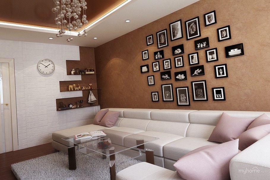 Интерьер гостиной в кофейных тонах