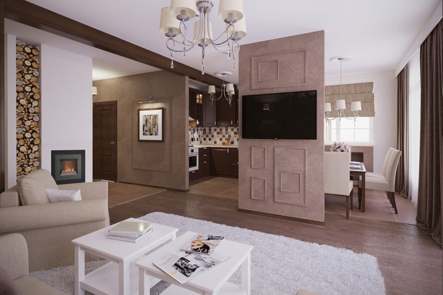 Кухня гостиная в кофейных тонах