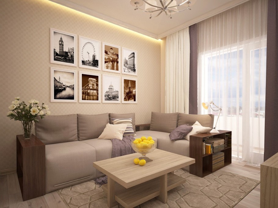 Кофейные оттенки в интерьере гостиной