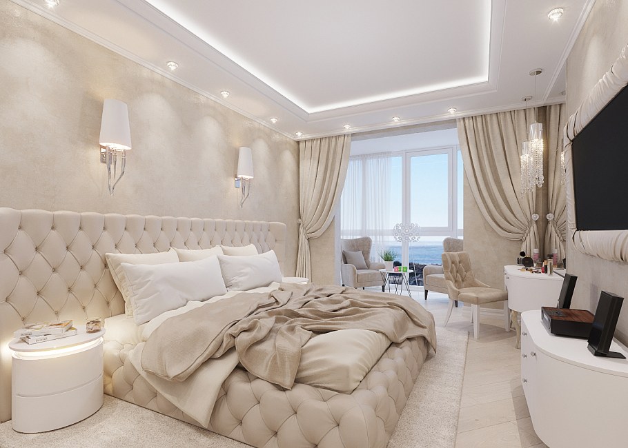 Спальня в кремовых тонах