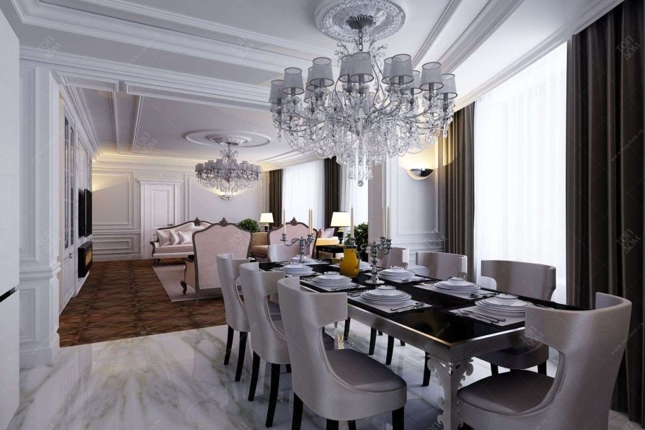 Интерьер столовой с большим столом