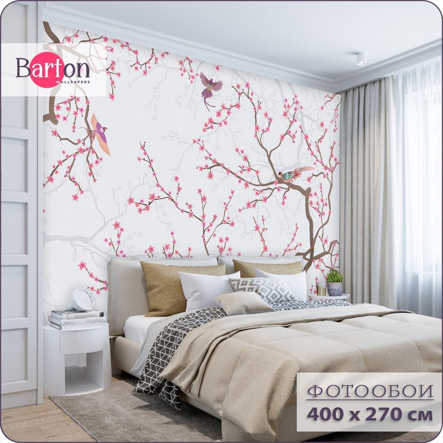 Фотообои лес в тумане в интерьере спальни