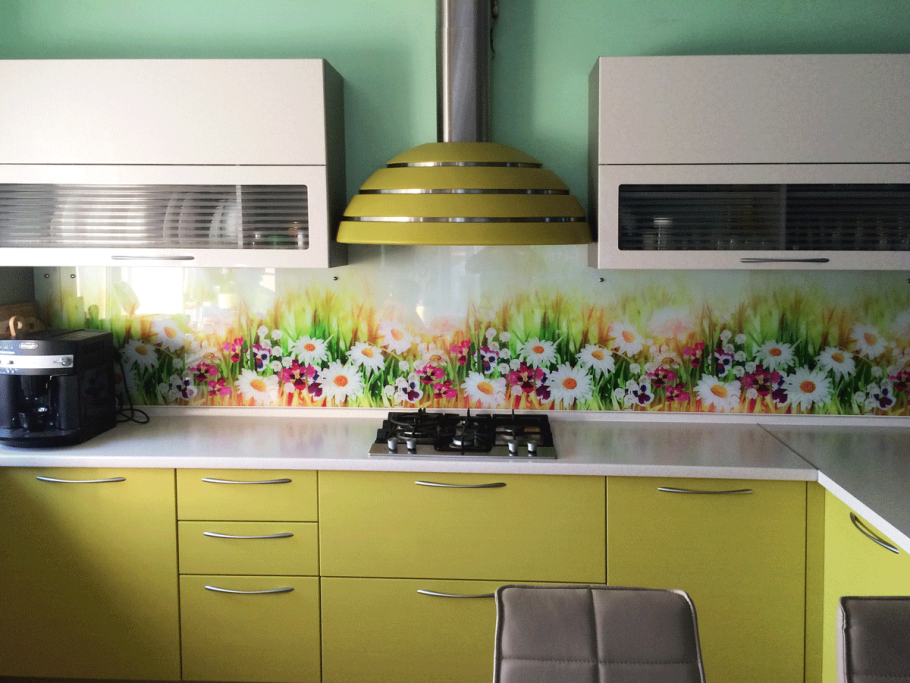 3д плитка стекло на кухню фартук Подсолнухи