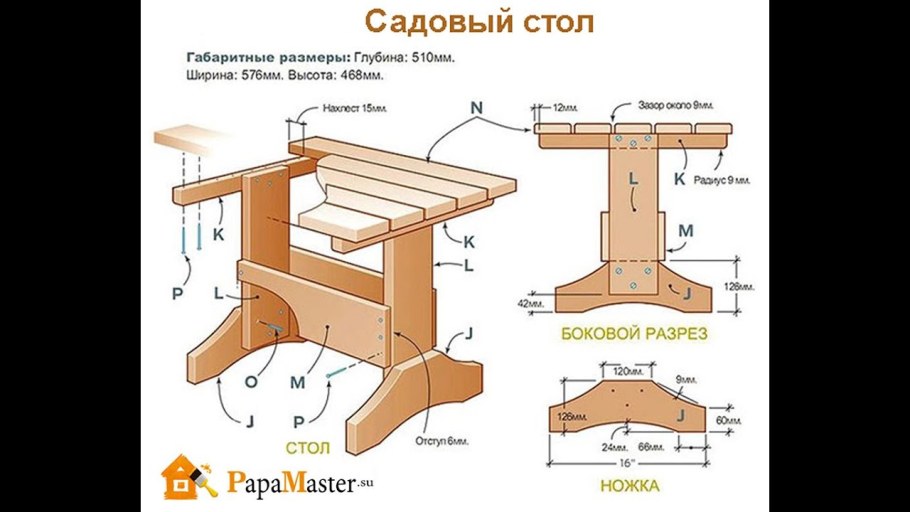 Садовый столик из дерева чертежи