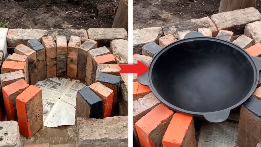 Уличная печь для казана из кирпича
