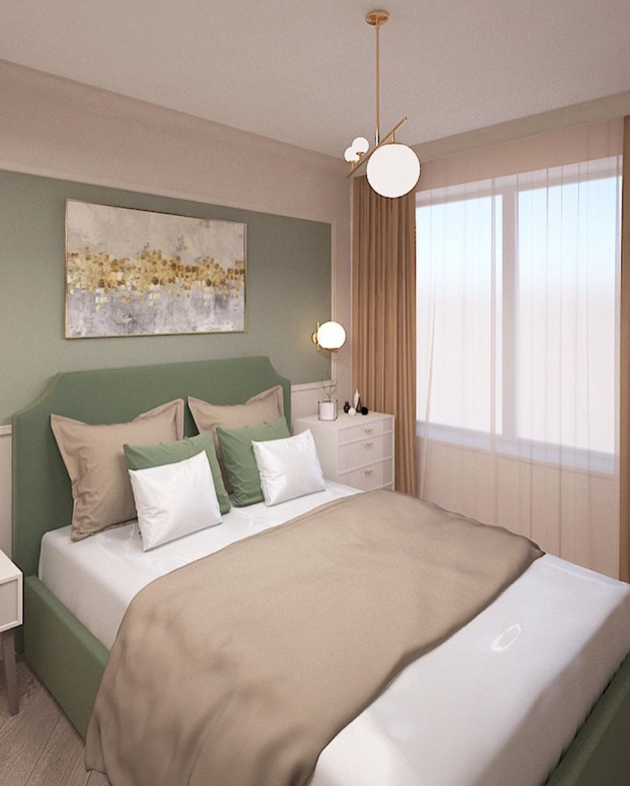 Спальня в бежево оливковых тонах