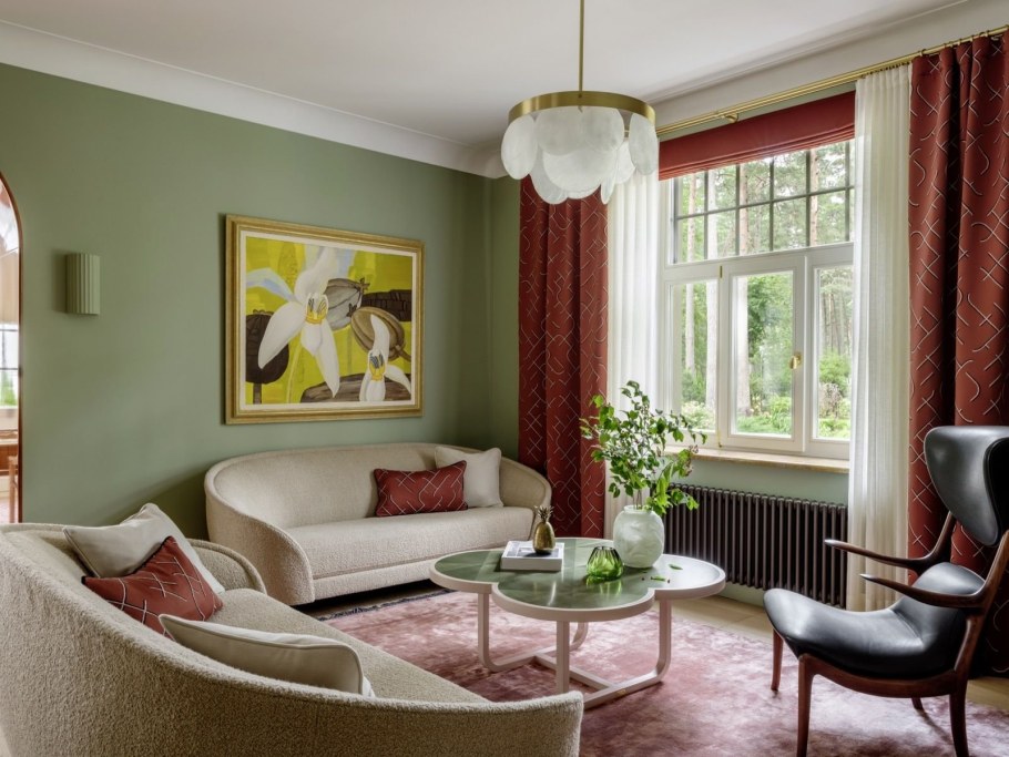 Обои оливкового цвета в интерьере