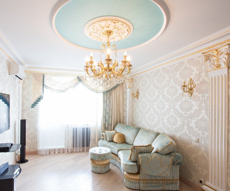 Гостиная в бело золотых тонах