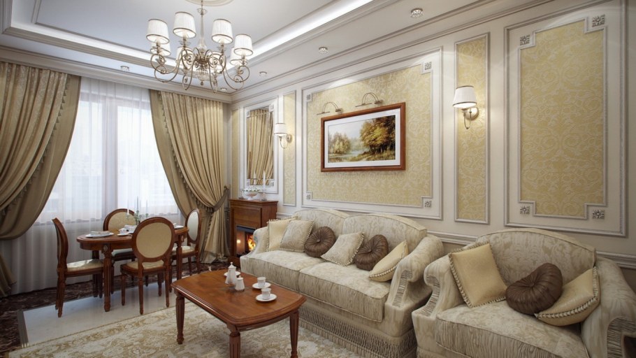 Молдинги в интерьере гостиной