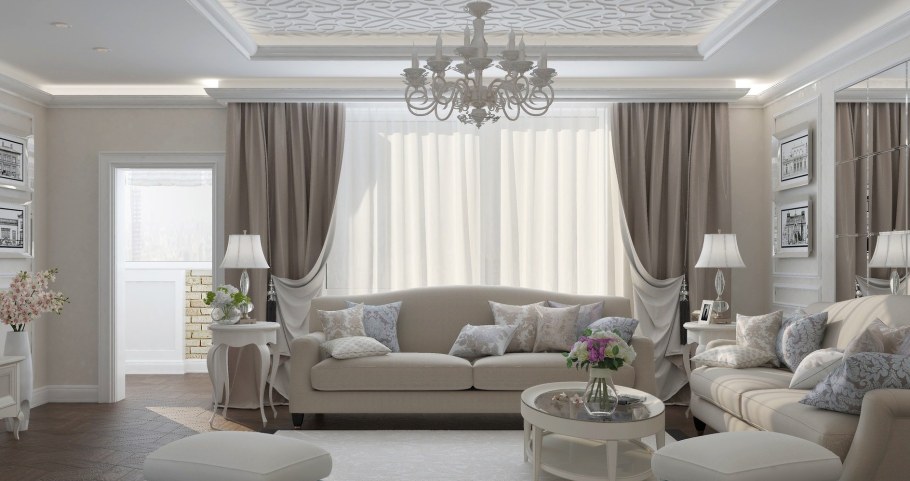Гостиная в светлых тонах Неоклассика