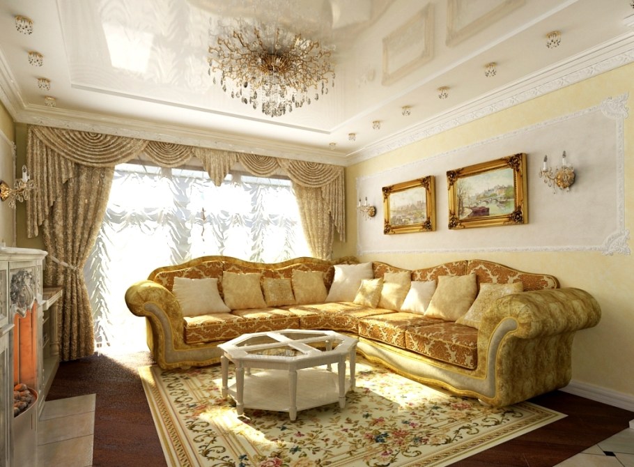 Гостиная в золотистых тонах