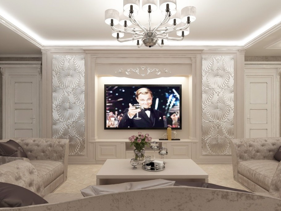 Молдинги в интерьере гостиной