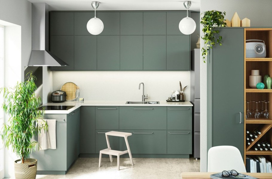 Кухня икеа серо зеленая