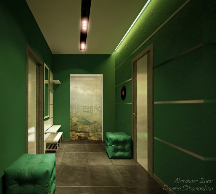 Прихожая в темно зеленом цвете