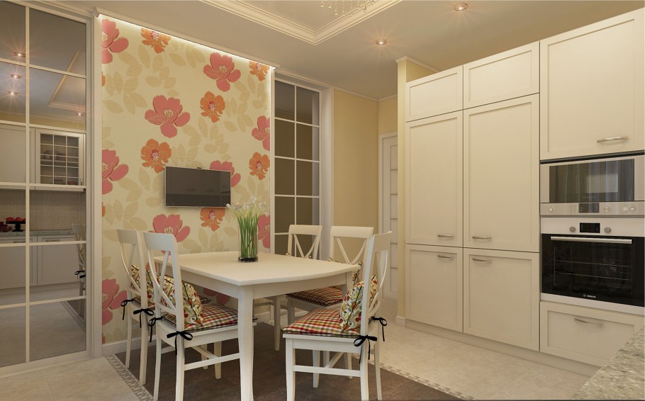 Сочетание разных обоев на кухне